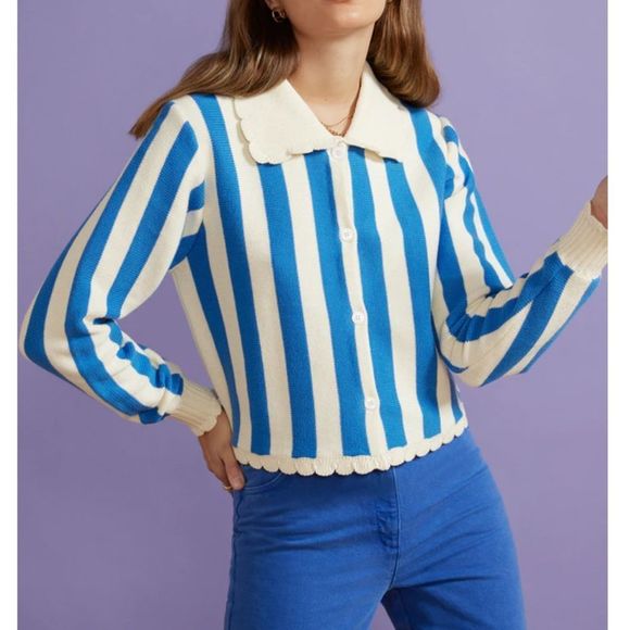 Kitri Dolly Striped Scalloped Cardigan Sweater NWT - Picture 1 of 13